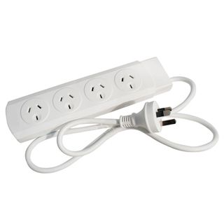 CABAC, Power board, 4 way, With overload protection, 1m cord length, White