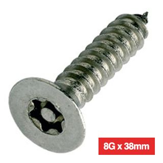 PROLOK, Security screw, Resytork Countersunk, Self tapper, 8 gauge (4.2mm) x 38mm, 2 way, AB type thread, 304 stainless steel, Pack of 25, Includes driver