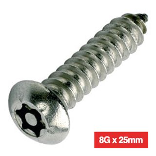 PROLOK, Security screw, Resytork button head, Self tapper, 8 gauge (4.2mm) x 25mm, 2 way, AB type thread, 304 stainless steel, Pack of 25, Includes driver