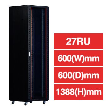 PSS, 27RU 19" Rack Cabinet, Floor mount, 600 (w) x 600 (d) x 1388mm (h), With detachable castors & stablizers, Dark grey, comes with 3 shelves,