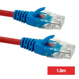 POWERMASTER, Crossover lead, Cat5E with RJ45 connectors, 1.0m cable length, Red,