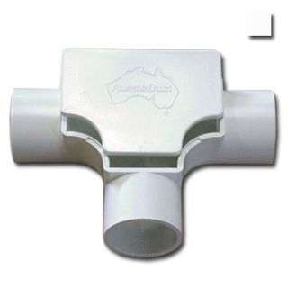 AUSSIEDUCT, 32mm, Inspection tee, White, With clip on lid, Suits Medium duty 32mm telecomms conduit,