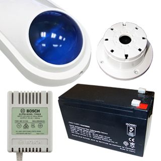 BOSCH, Siren kit, Combination 12V DC Siren and Strobe, 12V 7AH Battery, 18V AC 1.33A plug pack, Top Hat screamer,