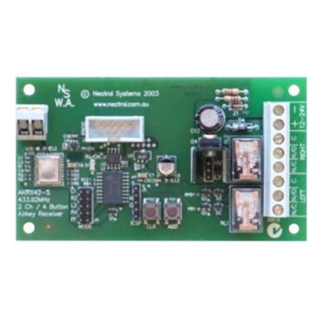 AIRKEY, Receiver, Two channel, 12 Function, Duress, Maximum security, Screw terminal, Stores up to 340x 2, 4 or 6 button Airkey transmitters, 12V DC,