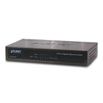 PLANET, 5 Port Gigabit desktop switch, Metal construction, 12V DC power included, Can be wall mountable, 10/100/1000 Albps,