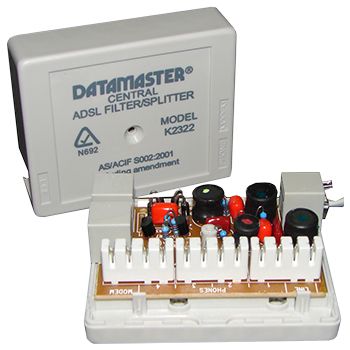 DATAMASTER, ADSL filter, Central line filter/splitter, Also contains alternative internal krone punchdown IDC connections for permanent installation,