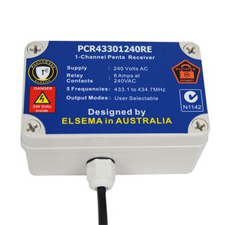 ELSEMA, Pentacode Receiver, 1 Channel, with Relay output, 433 - 434MHz FM signal, 240V AC input, IP66 rated case,