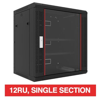 PSS, 12RU 19" Rack Cabinet, Wall mount, 600 (w) x 450 (d) x 637mm (h), With glass door and front vent, Dark grey,  DO NOT USE WITH DVRs,