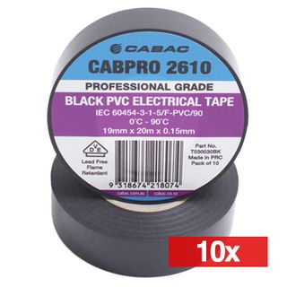 NETDIGITAL, PVC insulation tape, 18mm width, 20m roll, Black x 10