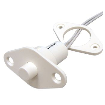 TAG, Reed switch Push button, Screw flush mount, White, N/C, 1 77" (45.0mm) length, 1.34" (34mm) depth, 12" (300.0mm) leads,