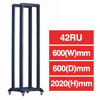 PSS, 42RU Open Frame Rack, Floor mount, 600 (w) x 600 (d) x 2020mm (h), With detachable castors & stablizers, Dark grey,