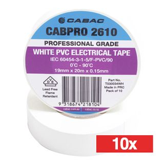 NETDIGITAL, PVC insulation tape, 18mm width, 20m roll, White x 10