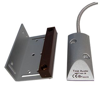 TAG, Reed switch (magnetic contact), Overhead door with adjustable L bracket, Surface mount round, Metal, N/C, 3" (76.2mm) gap, 18" (457.2mm) armoured lead, Suits roller shutters,