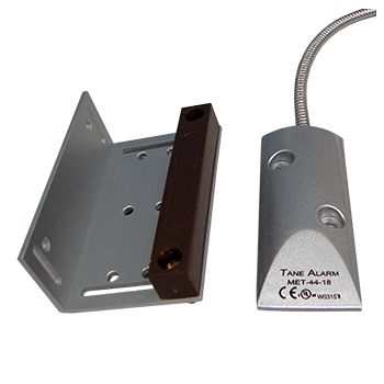 TAG, Reed switch (magnetic contact), Overhead door with adjustable L bracket, Surface mount round, Metal, N/C, 3" (76.2mm) gap, 18" (457.2mm) armoured lead, Suits roller shutters,