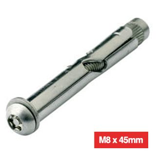 PROLOK, Security screw, Resytork button head removable sleeve anchor, M8 x 45mm, 2 way, 304 stainless steel, Pack of 4, Includes driver,