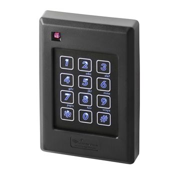 KERI, NXT series, Proximity Reader and Keypad, Switch plate style, Up to 6" (152mm) read range, Built in buzzer, 3 colour LED, 26 Bit Keypad data, Lifetime warranty, 5-14V DC 115mA,