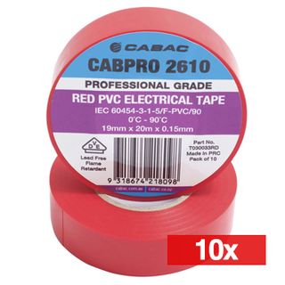 NETDIGITAL, PVC insulation tape, 18mm width, 20m roll, Red x 10