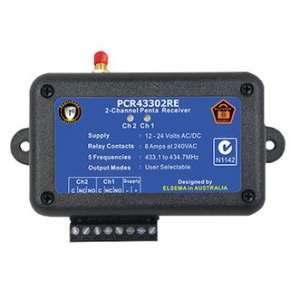 ELSEMA, Pentacode Receiver, 2 Channel, with Relay output, 433 - 434MHz FM signal, Plastic case,