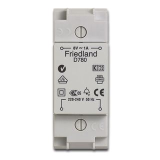 FRIEDLAND, Transformer, 240V AC to 8V AC 1 amp, Suits door chimes and bells,