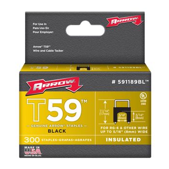 ARROW, Staples, T59, Insulated, 5/16" 8mm(H) x 8mm(W), Black, Pkt 300,