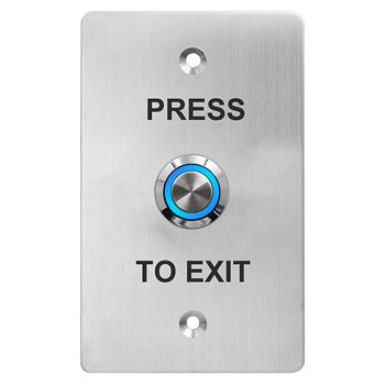 ULTRA ACCESS, Switch plate, Wall, Labelled "Press to Exit", Stainless steel, With stainless steel Blue illuminated push button, Plate 115 x 70mm, N/O and N/C contacts,