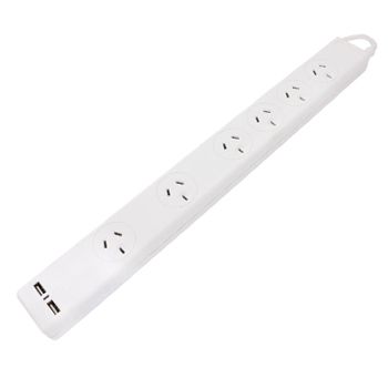 CABAC, Power board, 6 way + 2 USB outlets, Energy saver, Overload protection, Surge protection, 1mt lead,