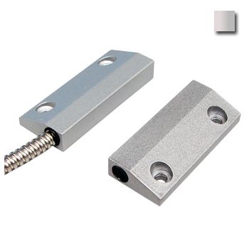 TAG, Reed switch (magnetic contact), Sliding aluminium doors, surface mount, 30mm Gap, 2 wire, Silver, 100VDC 0.5A contact, 15" (380mm) armoured leads,