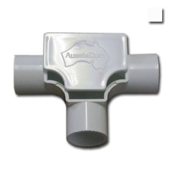 AUSSIEDUCT, 25mm, Inspection tee, White, With clip on lid, Suits medium duty 25mm telecomms conduit,