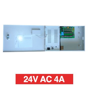 PSS, Power supply, 24V AC 4A, Wall mount, Short circuit protection, 9 x 1A fused outputs, Circuit status LEDs, Voltage display, Suits CCTV apps,