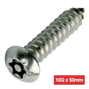 PROLOK, Security screw, Resytork button head, Self tapper, 10 gauge (4.8mm) x 50mm, 2 way, AB type thread, 304 stainless steel, Pack of 100,