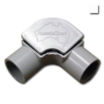 AUSSIEDUCT, 25mm, Inspection elbow, White, With clip on lid, Suits medium duty 25mm telecomms conduit