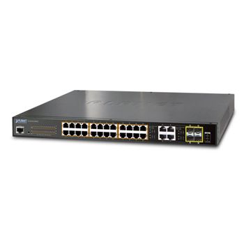 PLANET, 24 Port Gigabit POE Managed non stackable switch, 24 Ports Gigabit 30 Watt IEEE 802.3af, 19" 1 RU rack mounting, 440W output max,