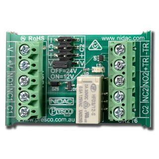 NIDAC (Forge), Relay, Dual input, 12-24V DC, DPDT, 30V DC 2A contacts, + or - trigger input, +, - or voltage free common of relay, LED status indicator, DOES NOT WORK WITH SOL 6000
