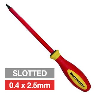 WATTMASTER, Screwdriver, Slotted, 0.4 x 2.5mm, 75mm shaft length, 1000V insulated,