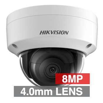 HIKVISION, 8MP HD-IP Outdoor Vandal Dome camera, White, 4.0mm fixed lens, 30m IR, WDR, Day/Night (ICR), 1/2.5" CMOS, H.265/H.265+, IP67, IK10, Tri-axis, 12V DC/PoE