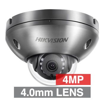 HIKVISION, 4MP HD-IP Outdoor Anti-Corrosion Dome camera, Stainless steel, 4.0mm fixed lens, 10m IR, WDR, Day/Night (ICR), 1/3" CMOS, H.265/H.264, IP67, Tri-axis, 5V DC/PoE,