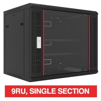 PSS, 9RU 19" Rack Cabinet, Wall mount, 600 (w) x 450 (d) x 500mm (h), With glass door and front vent, Dark grey,