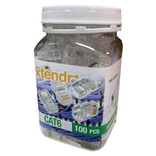 XTENDR, Cat6, Modular 8 Way 8 Wire RJ45 crimp plug (One piece), Suits solid core cable, 100 per jar