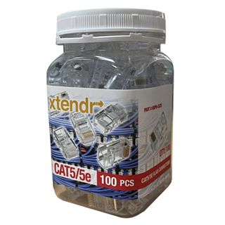 XTENDR, Cat5E, Modular 8 Way 8 Wire RJ45 crimp plug, Suits solid core cable, 100 per jar,
