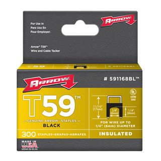 ARROW, Staples, T59, Insulated, 1/4" 6mm(H) x 6mm(W), Black, Pkt 300,