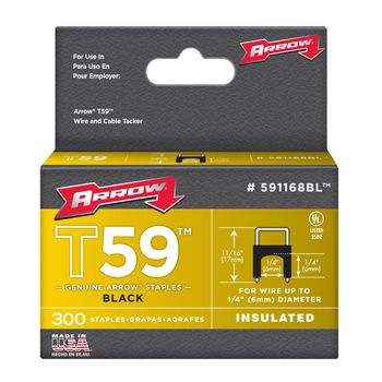 ARROW, Staples, T59, Insulated, 1/4" 6mm(H) x 6mm(W), Black, Pkt 300,