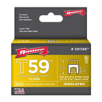 ARROW, Staples, T59, Insulated, 1/4" 6mm(H) x 8mm(W), Clear, Pkt 300,