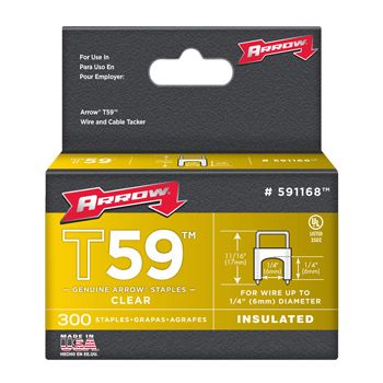 ARROW, Staples, T59, Insulated, 1/4" 6mm(H) x 6mm(W), Clear, Pkt 300,