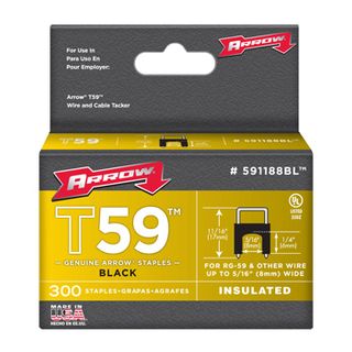 ARROW, Staples, T59, Insulated, 1/4" 6mm(H) x 8mm(W), Black, Pkt 300,