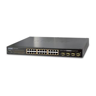 PLANET, 24 Port Gigabit POE Managed non stackable switch, 24 Ports Gigabit 15.4 Watt IEEE 802.3af, 19" 1 RU rack mounting, 380W output max,