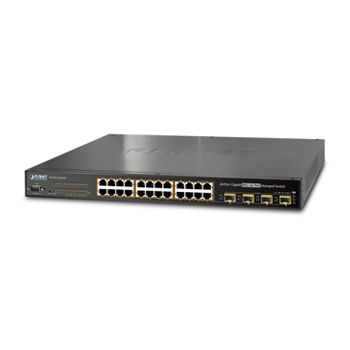 PLANET, 24 Port Gigabit POE Managed non stackable switch, 24 Ports Gigabit 15.4 Watt IEEE 802.3af, 19" 1 RU rack mounting, 380W output max,