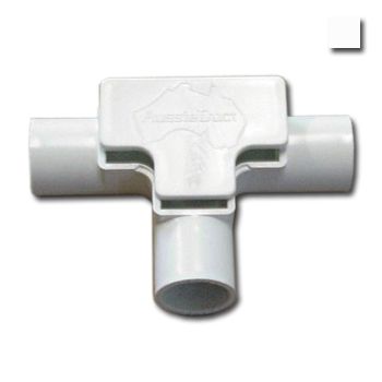 AUSSIEDUCT, 20mm, Inspection tee, White, With clip on lid, Suits medium duty 20mm telecomms conduit,
