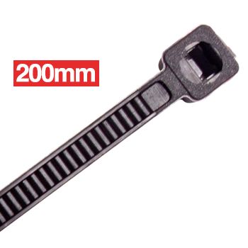 CABAC, Cable ties, 200mm x 2.5mm, Black, Light duty, Packet of 100,
