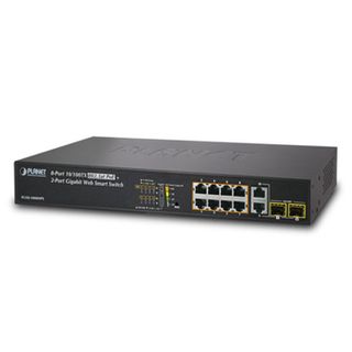 PLANET, 8 Port 10/100Mbps POE switch, 30W per port, 125W max output, 2x Shared GB 1000BASE-X SFP ports,