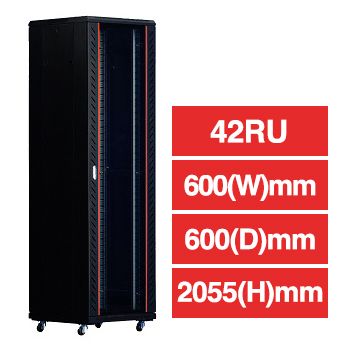 PSS, 42RU 19" Rack Cabinet, Floor mount, 600 (w) x 600 (d) x 2055mm (h), With detachable castors & stablizers, Dark grey, comes with 3 shelves,